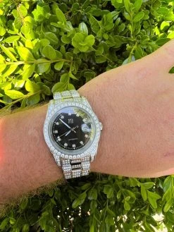 Bust Down MOISSANITE Black Presidential Watch Iced Hip Hop Passes Diamond Test -Harlem Bling Shop hip hop bust down moissanite black presidential watch iced hip hop passes diamond test 84989.1664358342