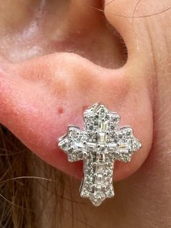 Gothic Cross Large Earrings Real 925 Silver Iced Moissanite Hip Hop Mens Ladies -Harlem Bling Shop hip hop gothic cross large earrings real 925 silver iced moissanite hip hop mens ladies 01303.1695693070