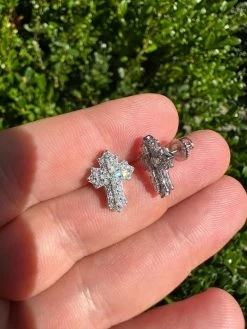 Gothic Cross Large Earrings Real 925 Silver Iced Moissanite Hip Hop Mens Ladies -Harlem Bling Shop hip hop gothic cross large earrings real 925 silver iced moissanite hip hop mens ladies 05749.1695693088