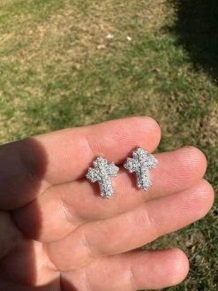 Gothic Cross Large Earrings Real 925 Silver Iced Moissanite Hip Hop Mens Ladies -Harlem Bling Shop hip hop gothic cross large earrings real 925 silver iced moissanite hip hop mens ladies 34937.1695693115