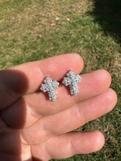 Gothic Cross Large Earrings Real 925 Silver Iced Moissanite Hip Hop Mens Ladies -Harlem Bling Shop hip hop gothic cross large earrings real 925 silver iced moissanite hip hop mens ladies 38651.1695693062