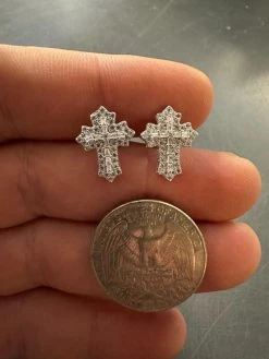 Gothic Cross Large Earrings Real 925 Silver Iced Moissanite Hip Hop Mens Ladies -Harlem Bling Shop hip hop gothic cross large earrings real 925 silver iced moissanite hip hop mens ladies 41112.1695692990