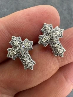 Gothic Cross Large Earrings Real 925 Silver Iced Moissanite Hip Hop Mens Ladies -Harlem Bling Shop hip hop gothic cross large earrings real 925 silver iced moissanite hip hop mens ladies 51904.1695693132