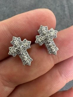 Gothic Cross Large Earrings Real 925 Silver Iced Moissanite Hip Hop Mens Ladies -Harlem Bling Shop hip hop gothic cross large earrings real 925 silver iced moissanite hip hop mens ladies 54149.1695693010