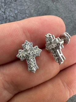 Gothic Cross Large Earrings Real 925 Silver Iced Moissanite Hip Hop Mens Ladies -Harlem Bling Shop hip hop gothic cross large earrings real 925 silver iced moissanite hip hop mens ladies 67695.1695693081