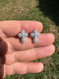 Gothic Cross Large Earrings Real 925 Silver Iced Moissanite Hip Hop Mens Ladies -Harlem Bling Shop hip hop gothic cross large earrings real 925 silver iced moissanite hip hop mens ladies 77790.1695693135