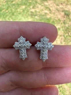 Gothic Cross Large Earrings Real 925 Silver Iced Moissanite Hip Hop Mens Ladies -Harlem Bling Shop hip hop gothic cross large earrings real 925 silver iced moissanite hip hop mens ladies 81172.1695693057