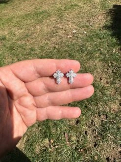 Gothic Cross Large Earrings Real 925 Silver Iced Moissanite Hip Hop Mens Ladies -Harlem Bling Shop hip hop gothic cross large earrings real 925 silver iced moissanite hip hop mens ladies 88847.1695693027