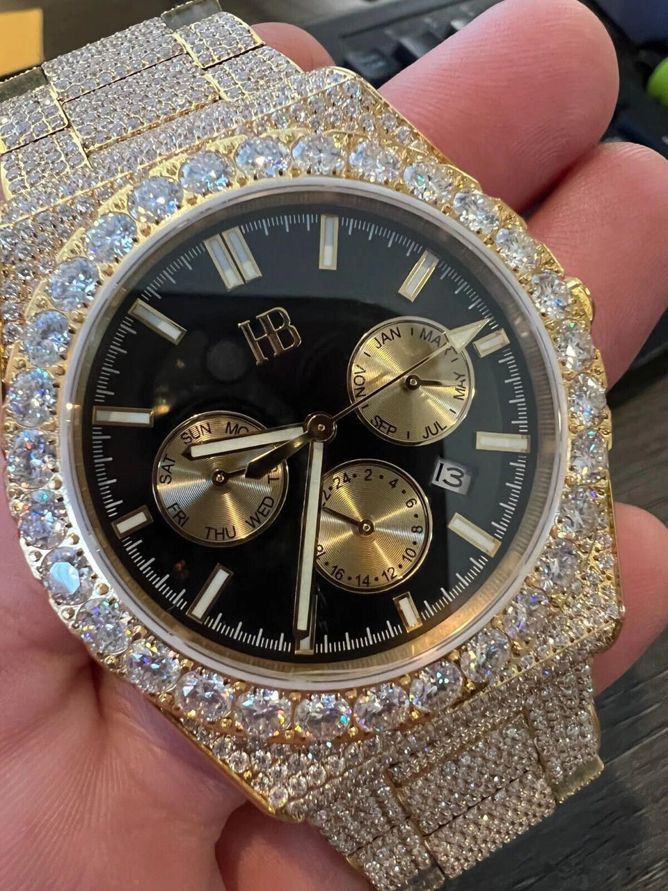 Honeycomb Set 35ct MOISSANITE Gold Mens Perpetual Skeleton Watch Iced Hip Hop Passes Tester ✅ 22 Honeycomb Set 35ct MOISSANITE Gold Mens Perpetual Skeleton Watch Iced Hip Hop Passes Tester ✅ - Image 20