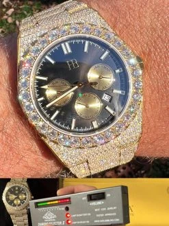Honeycomb Set 35ct MOISSANITE Gold Mens Perpetual Skeleton Watch Iced Hip Hop Passes Tester ✅