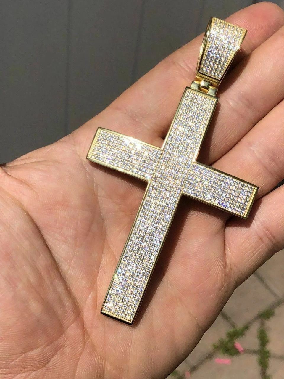 Iced 7ct Moissanite Huge 14k Gold Vermeil Cross Pendant Men's Pass Diamond Test 6 Iced 7ct Moissanite Huge 14k Gold Vermeil Cross Pendant Men's Pass Diamond Test - Image 4