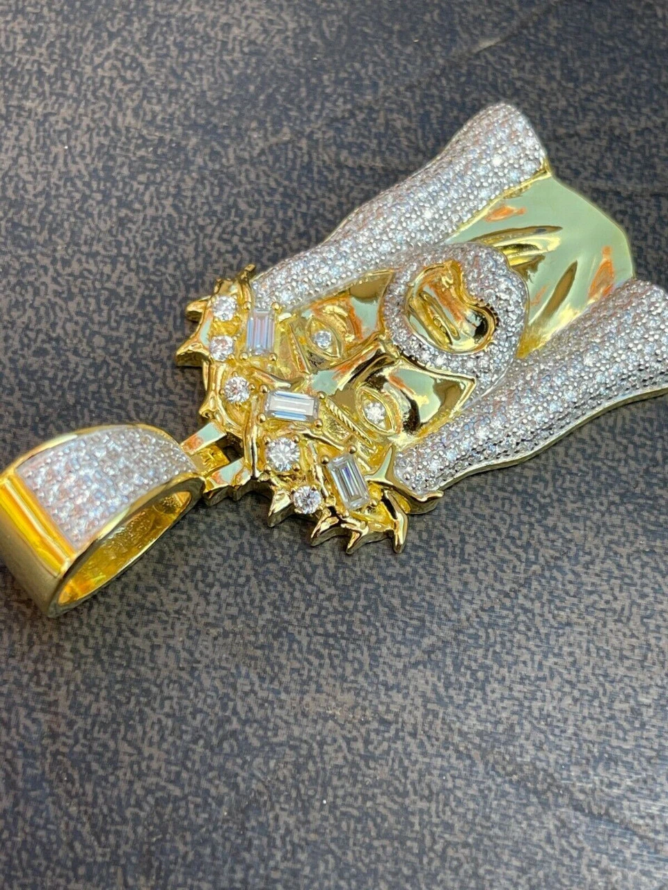 Iced Bust Down Real Solid Silver / Gold Baguette CZ Jesus Piece Pendant Necklace 10 Iced Bust Down Real Solid Silver / Gold Baguette CZ Jesus Piece Pendant Necklace - Image 8