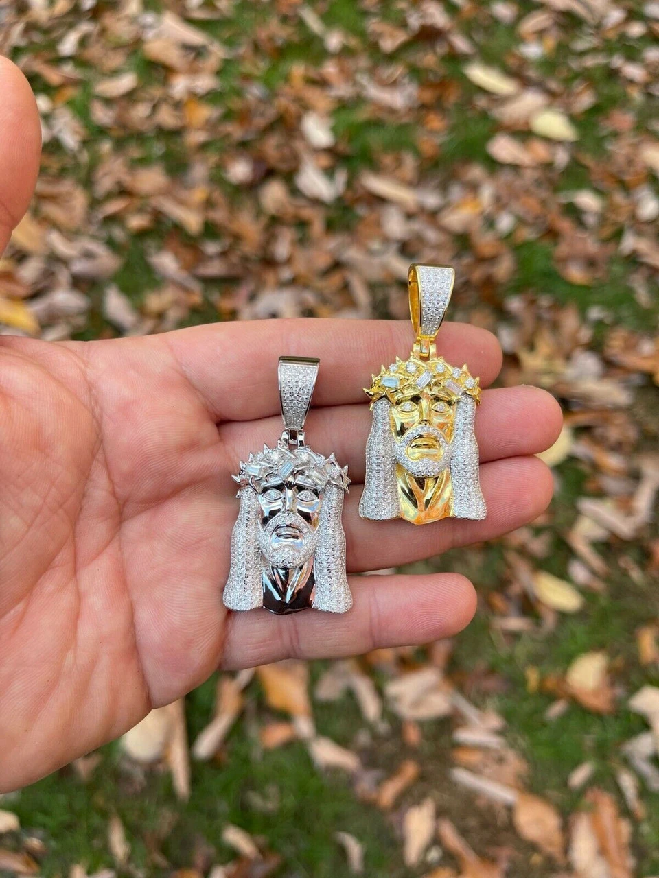 Iced Bust Down Real Solid Silver / Gold Baguette CZ Jesus Piece Pendant Necklace 6 Iced Bust Down Real Solid Silver / Gold Baguette CZ Jesus Piece Pendant Necklace - Image 4