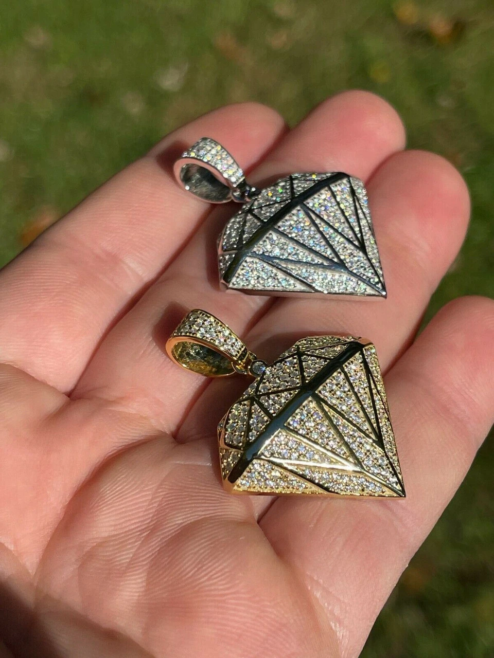 Iced Diamond Shape Bling Pendant Hip Hop Necklace 925 Silver / Gold MOISSANITE 4 Iced Diamond Shape Bling Pendant Hip Hop Necklace 925 Silver / Gold MOISSANITE - Image 2