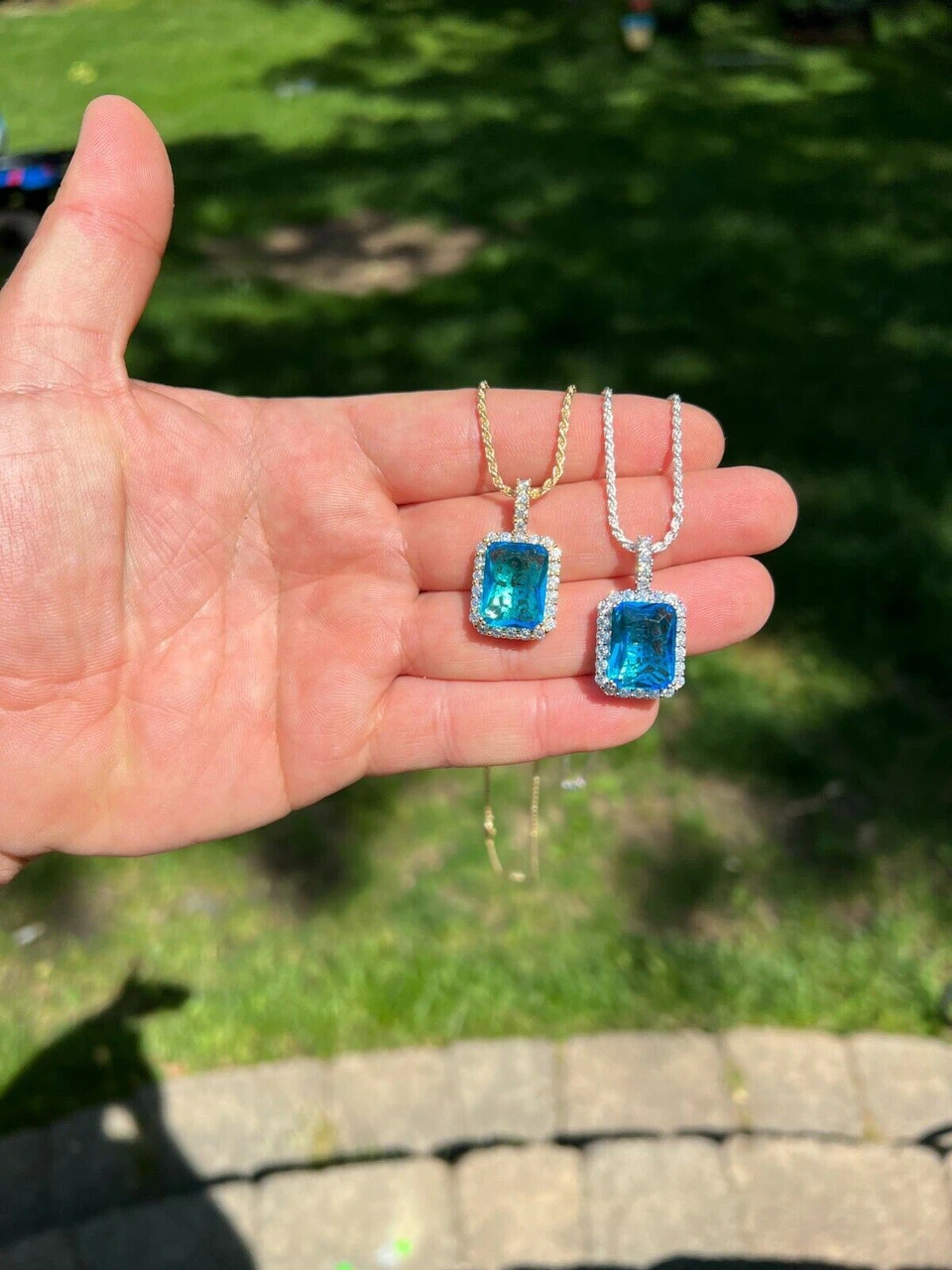 Hip Hop Iced Moissanite & Blue Stone Bling Pendant Necklace Pass Diamond Test 10 Hip Hop Iced Moissanite & Blue Stone Bling Pendant Necklace Pass Diamond Test - Image 8