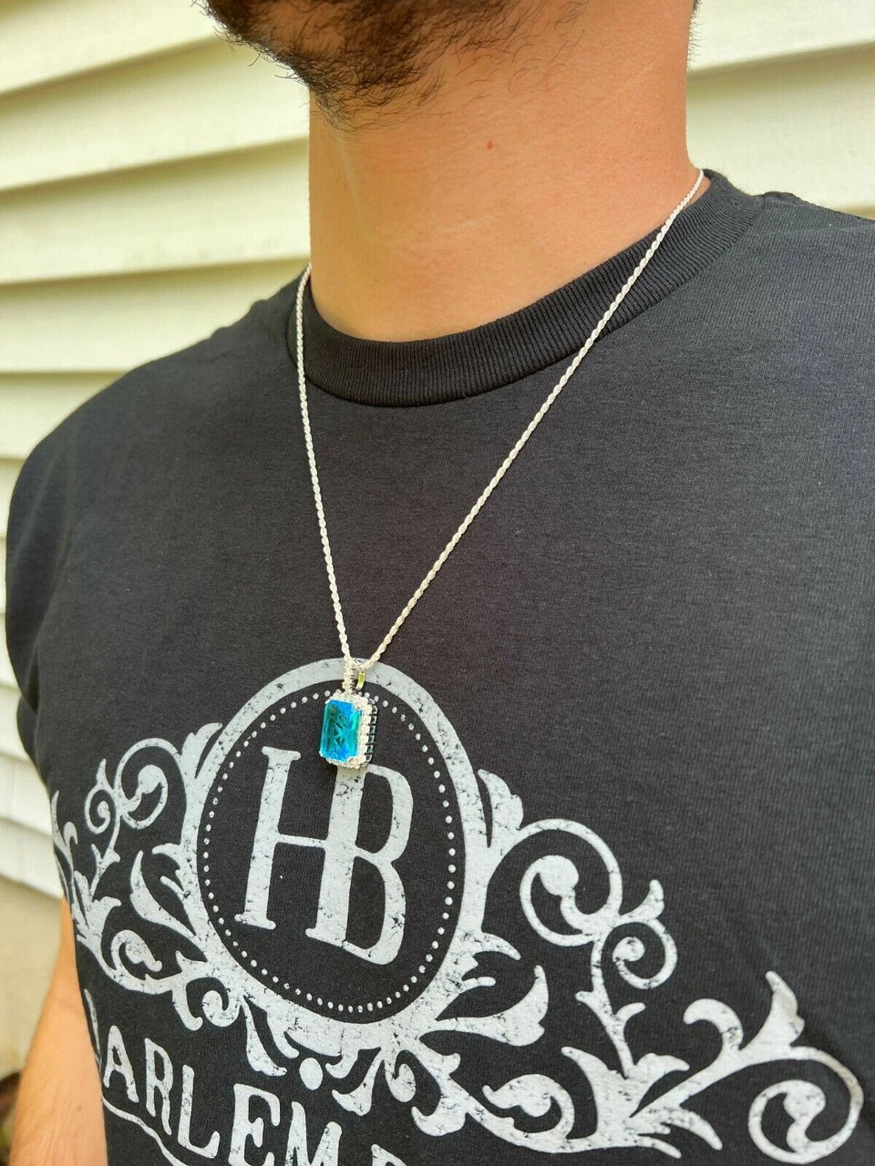 Hip Hop Iced Moissanite & Blue Stone Bling Pendant Necklace Pass Diamond Test 5 Hip Hop Iced Moissanite & Blue Stone Bling Pendant Necklace Pass Diamond Test - Image 3