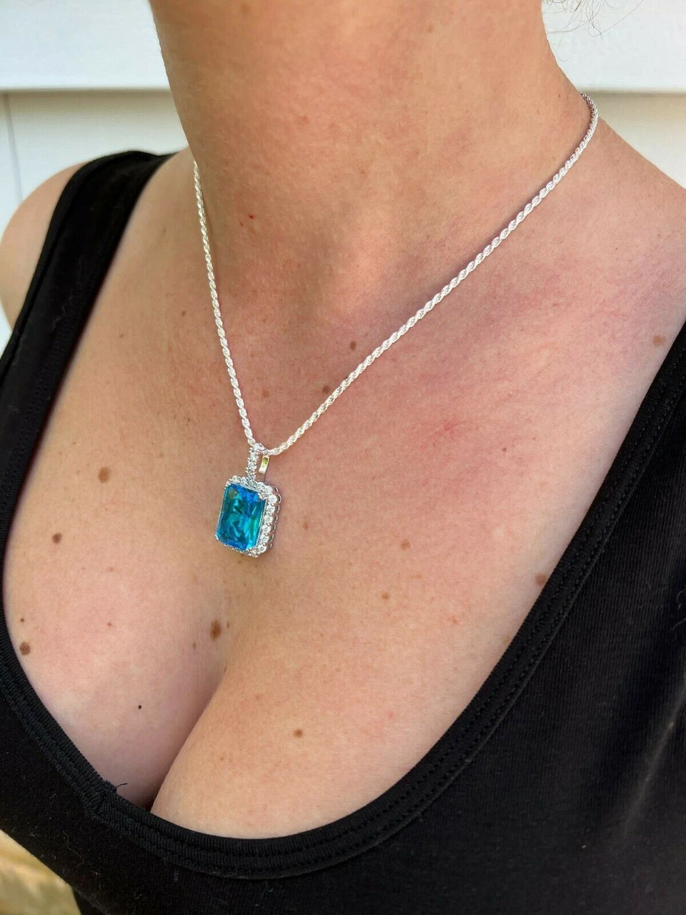 Hip Hop Iced Moissanite & Blue Stone Bling Pendant Necklace Pass Diamond Test 8 Hip Hop Iced Moissanite & Blue Stone Bling Pendant Necklace Pass Diamond Test - Image 6