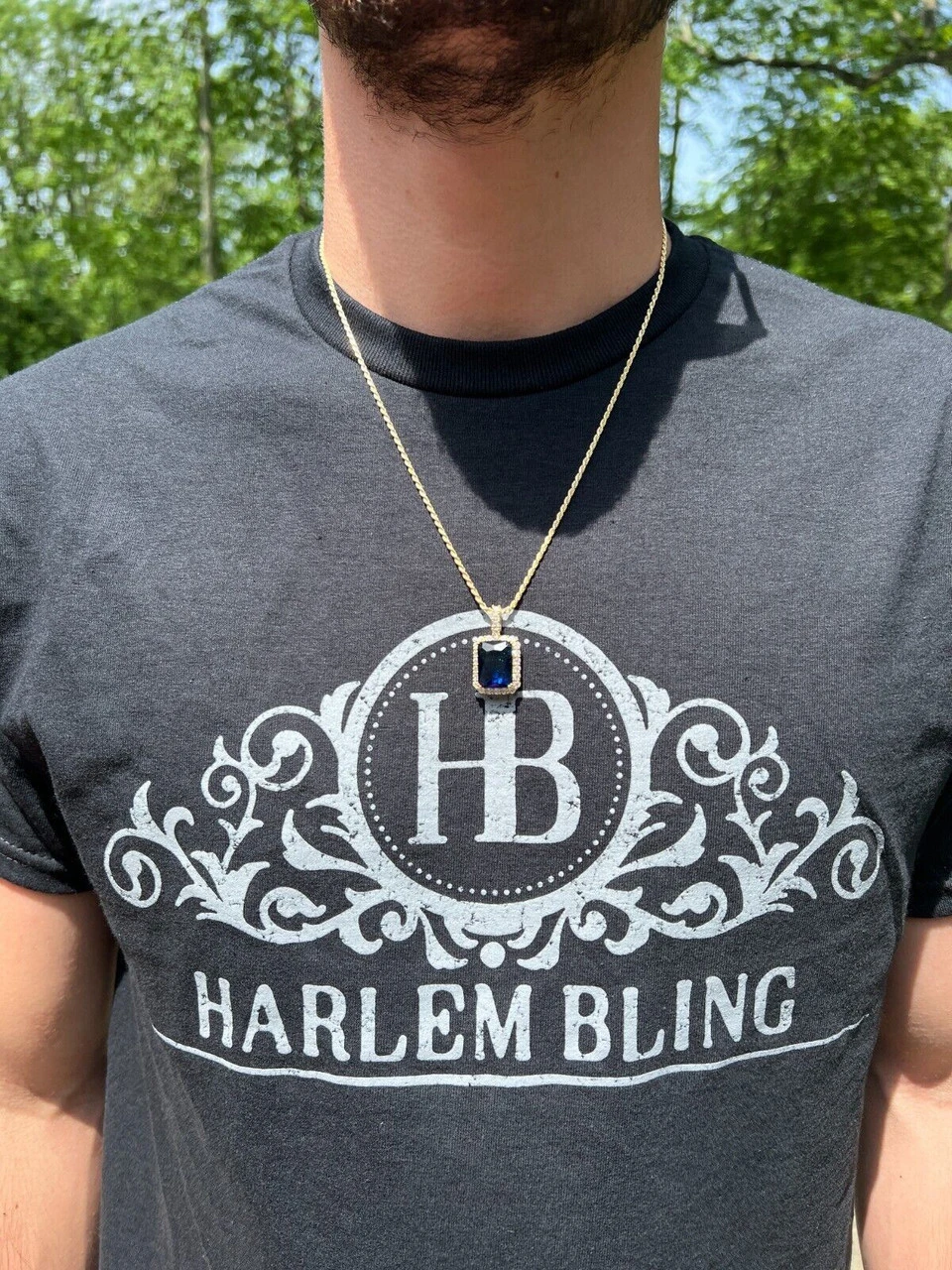 Iced Moissanite & Simulated Sapphire Stone Pendant Necklace Pass Diamond Test 6 Iced Moissanite & Simulated Sapphire Stone Pendant Necklace Pass Diamond Test - Image 4