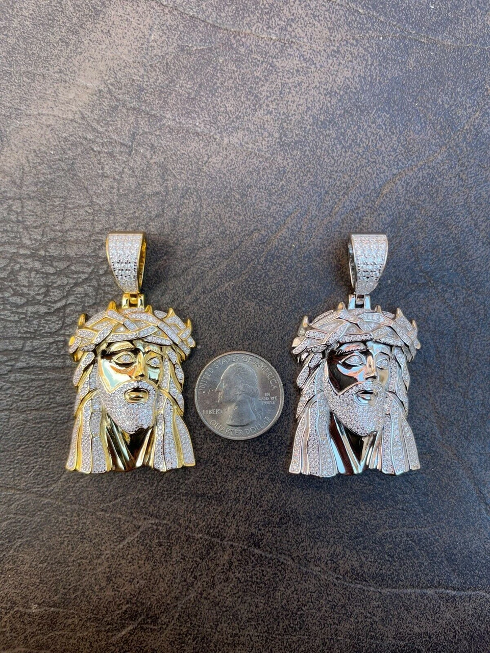 Large Real 925 Sterling Silver Gold Jesus Piece Pendant Necklace Iced Bust Down 11 Large Real 925 Sterling Silver Gold Jesus Piece Pendant Necklace Iced Bust Down - Image 9