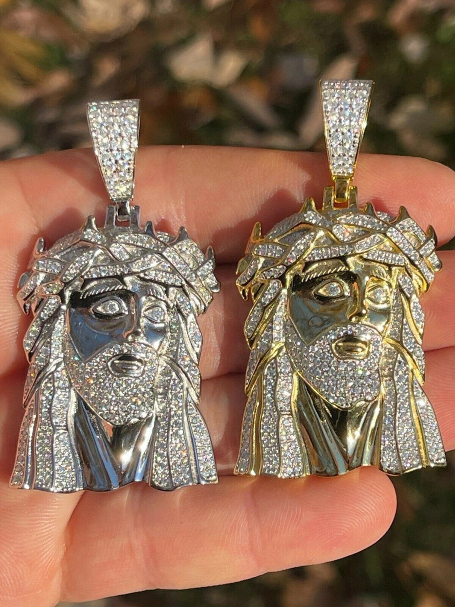 Large Real 925 Sterling Silver Gold Jesus Piece Pendant Necklace Iced Bust Down 3 Large Real 925 Sterling Silver Gold Jesus Piece Pendant Necklace Iced Bust Down