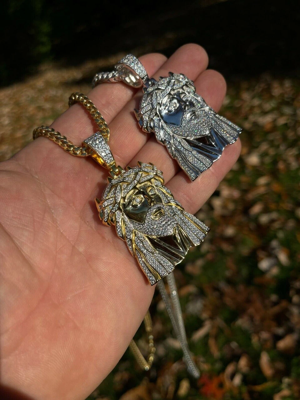 Large Real 925 Sterling Silver Gold Jesus Piece Pendant Necklace Iced Bust Down 10 Large Real 925 Sterling Silver Gold Jesus Piece Pendant Necklace Iced Bust Down - Image 8