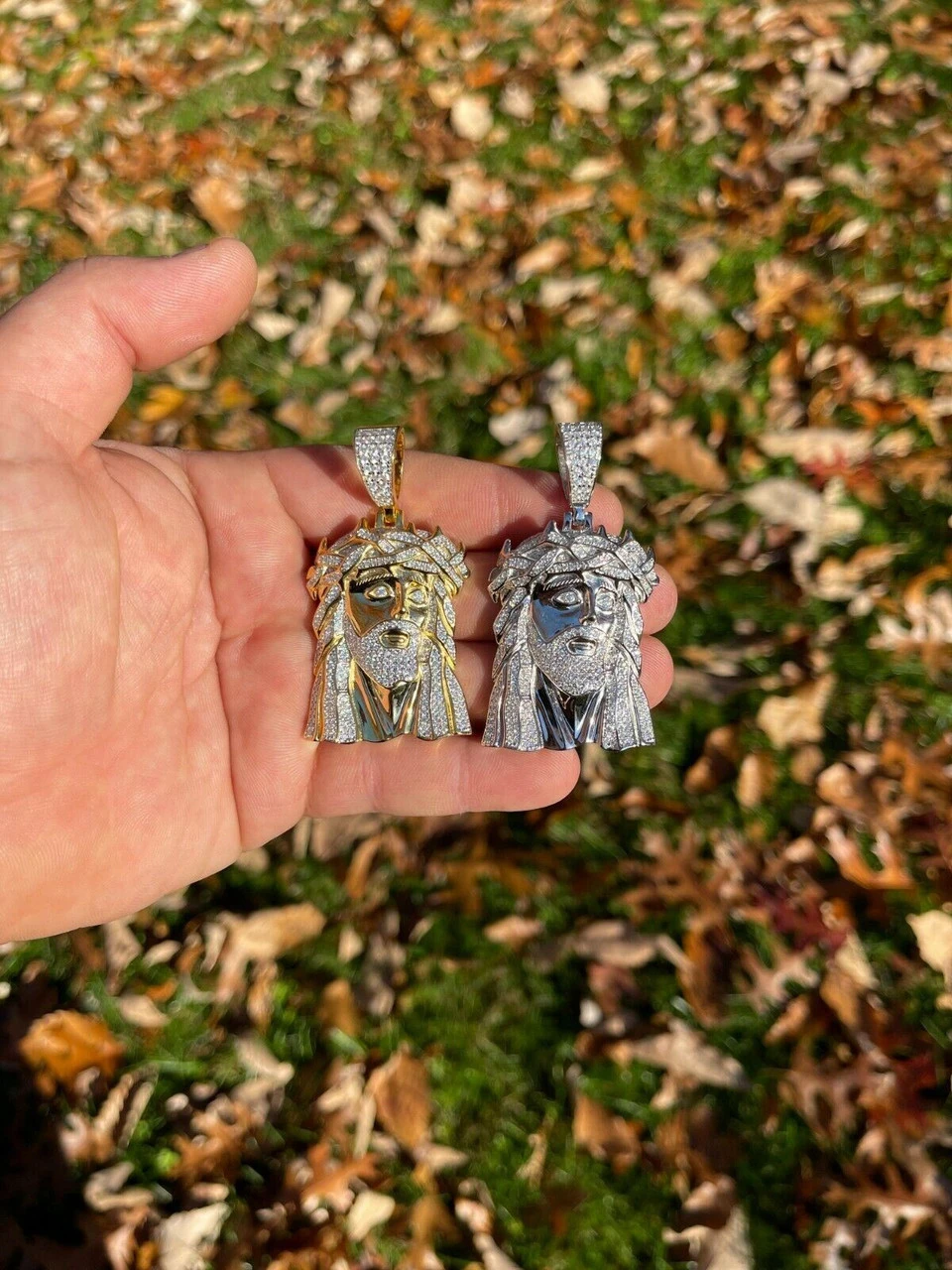 Large Real 925 Sterling Silver Gold Jesus Piece Pendant Necklace Iced Bust Down 6 Large Real 925 Sterling Silver Gold Jesus Piece Pendant Necklace Iced Bust Down - Image 4