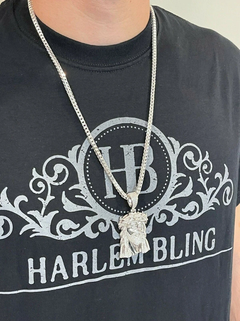 Large Real 925 Sterling Silver Gold Jesus Piece Pendant Necklace Iced Bust Down 14 Large Real 925 Sterling Silver Gold Jesus Piece Pendant Necklace Iced Bust Down - Image 12