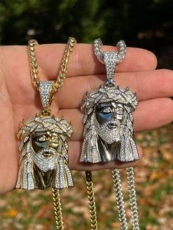 Large Real 925 Sterling Silver Gold Jesus Piece Pendant Necklace Iced Bust Down 16 Large Real 925 Sterling Silver Gold Jesus Piece Pendant Necklace Iced Bust Down -Harlem Bling Shop hip hop large real 925 sterling silver gold jesus piece pendant necklace iced bust down 92652.1664359156