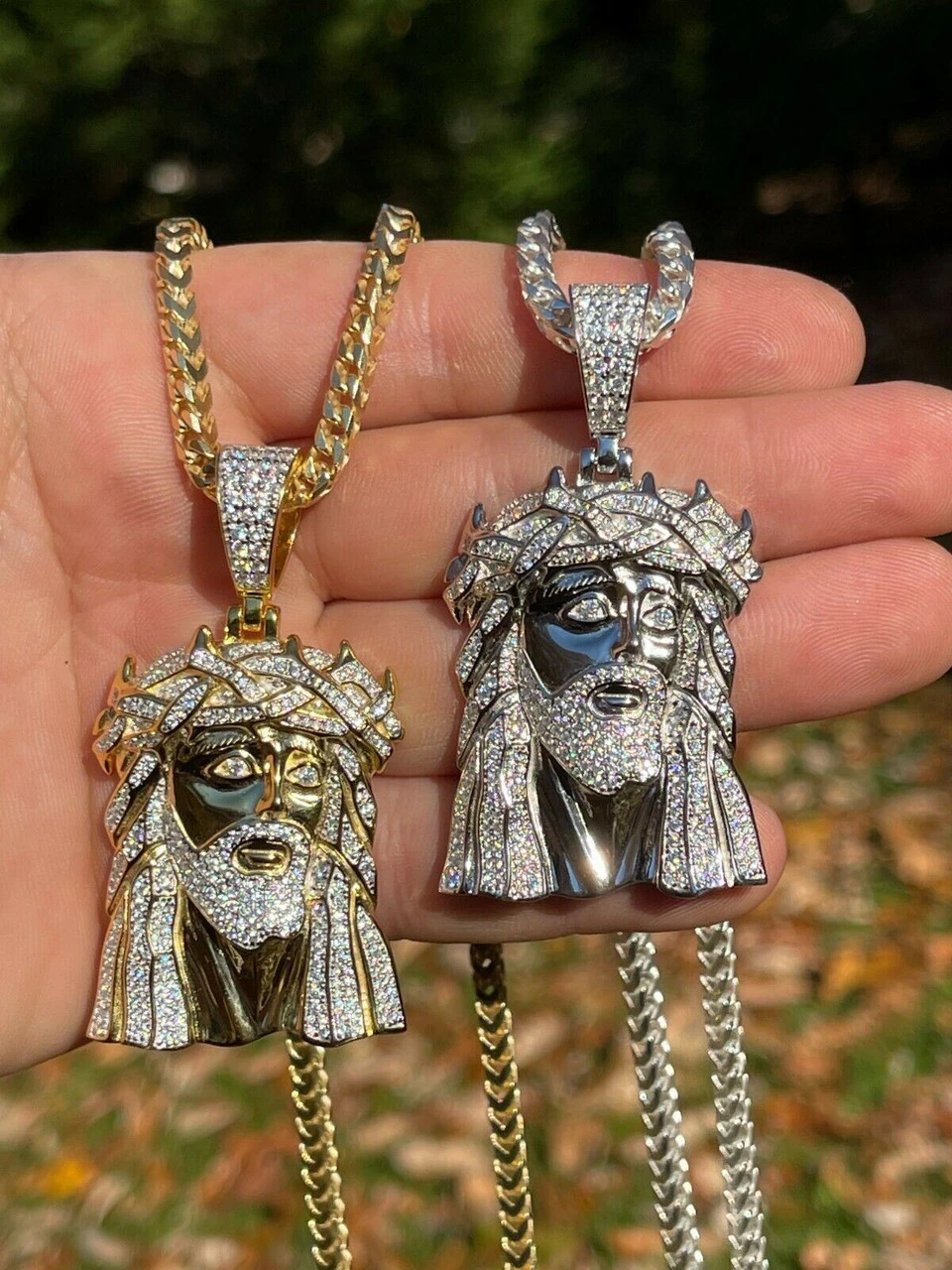 Large Real 925 Sterling Silver Gold Jesus Piece Pendant Necklace Iced Bust Down 5 Large Real 925 Sterling Silver Gold Jesus Piece Pendant Necklace Iced Bust Down - Image 3