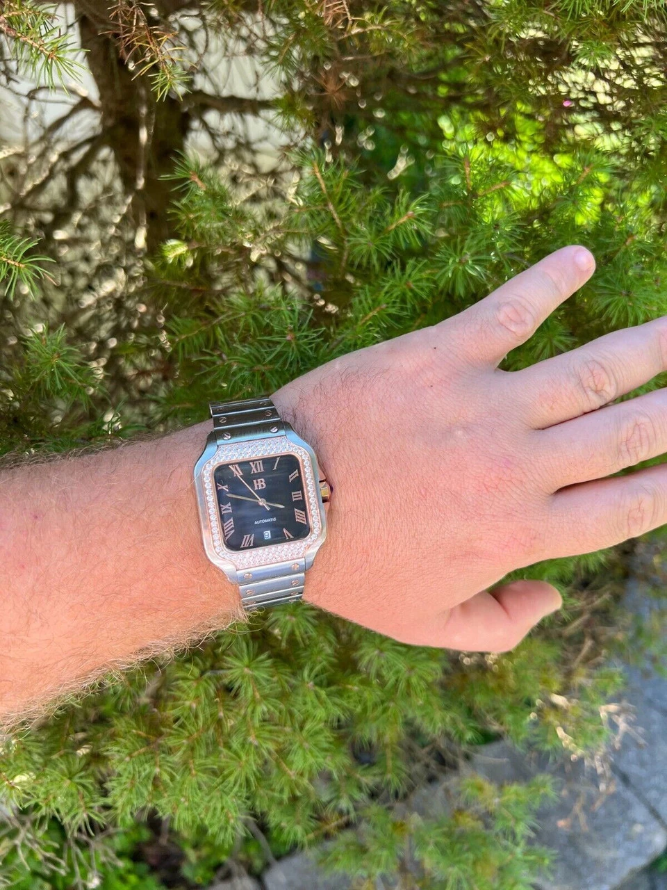 Men's 2.5ct MOISSANITE Watch Hip Hop Two Tone Rose Gold Plated Automatic Black 5 Men's 2.5ct MOISSANITE Watch Hip Hop Two Tone Rose Gold Plated Automatic Black - Image 3