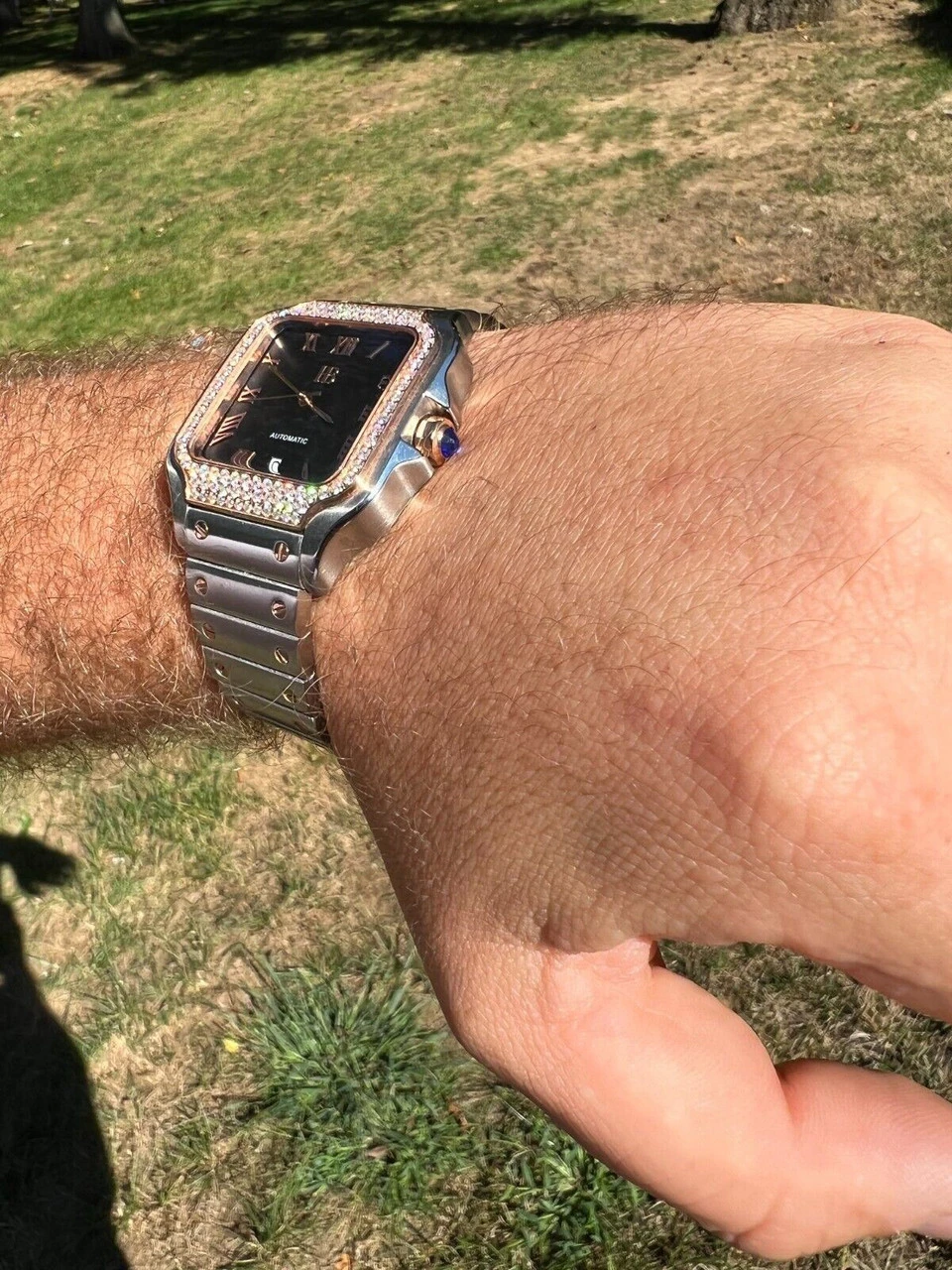 Men's 2.5ct MOISSANITE Watch Hip Hop Two Tone Rose Gold Plated Automatic Black 14 Men's 2.5ct MOISSANITE Watch Hip Hop Two Tone Rose Gold Plated Automatic Black - Image 12