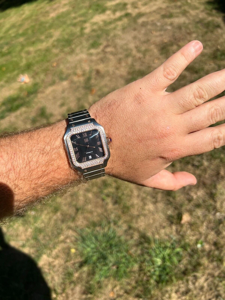 Men's 2.5ct MOISSANITE Watch Hip Hop Two Tone Rose Gold Plated Automatic Black 4 Men's 2.5ct MOISSANITE Watch Hip Hop Two Tone Rose Gold Plated Automatic Black - Image 2