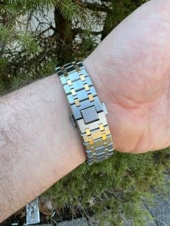 Mens Gold Watch Iced Automatic Skeleton Back Gold 44mm Moissanite Stone Bezel -Harlem Bling Shop hip hop mens gold watch iced automatic skeleton back gold 44mm moissanite stone bezel 04607.1664358851