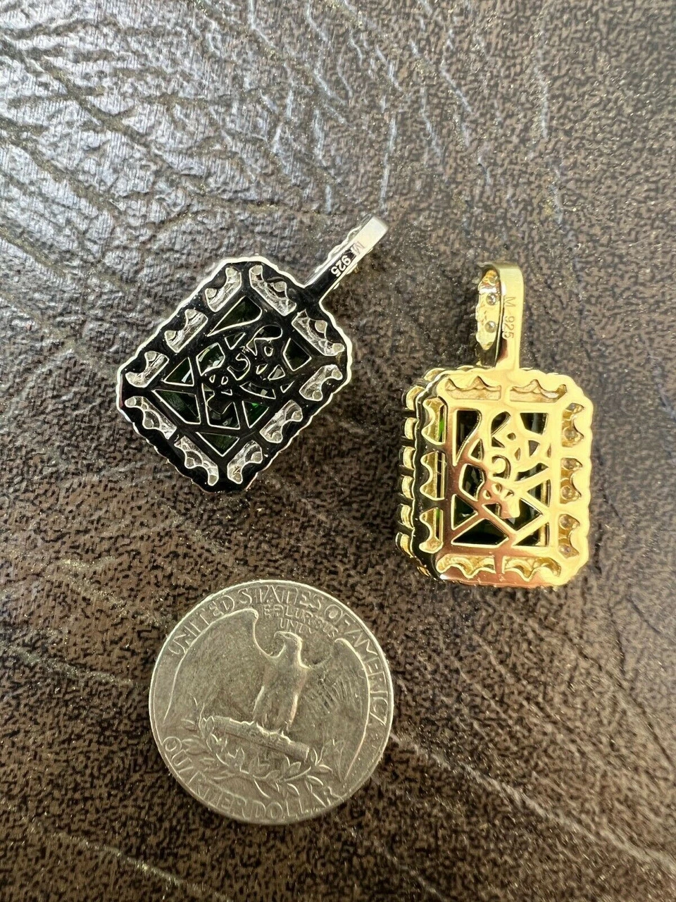 Mens Hip Hop Iced Moissanite & Green Simulated Emerald Pendant Necklace Silver 13 Mens Hip Hop Iced Moissanite & Green Simulated Emerald Pendant Necklace Silver - Image 11