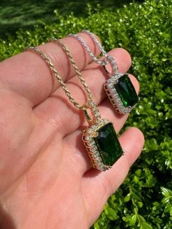 Mens Hip Hop Iced Moissanite & Green Simulated Emerald Pendant Necklace Silver 23 Mens Hip Hop Iced Moissanite & Green Simulated Emerald Pendant Necklace Silver -Harlem Bling Shop hip hop mens hip hop iced moissanite and green simulated emerald pendant necklace silver 71918.1664302592