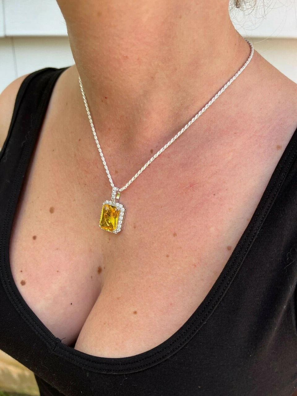 Mens Hip Hop Iced Moissanite & Yellow Simulated Canary Diamond Pendant Necklace 9 Mens Hip Hop Iced Moissanite & Yellow Simulated Canary Diamond Pendant Necklace - Image 7