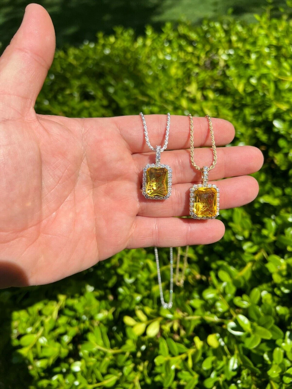 Mens Hip Hop Iced Moissanite & Yellow Simulated Canary Diamond Pendant Necklace 14 Mens Hip Hop Iced Moissanite & Yellow Simulated Canary Diamond Pendant Necklace - Image 12