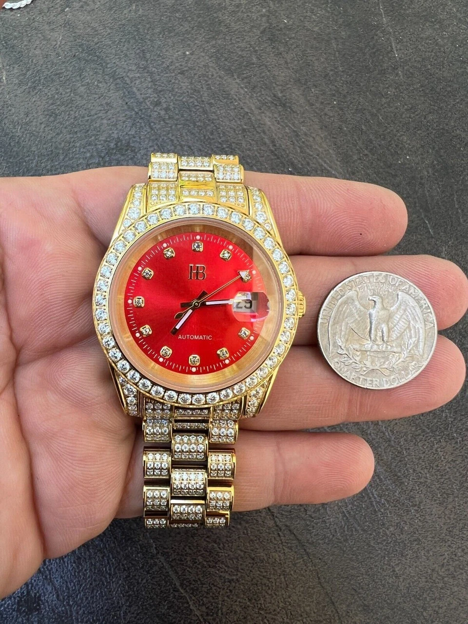 Mens MOISSANITE Red Face Gold Presidential Watch Iced Hip Hop Pass Diamond Test 9 Mens MOISSANITE Red Face Gold Presidential Watch Iced Hip Hop Pass Diamond Test - Image 7