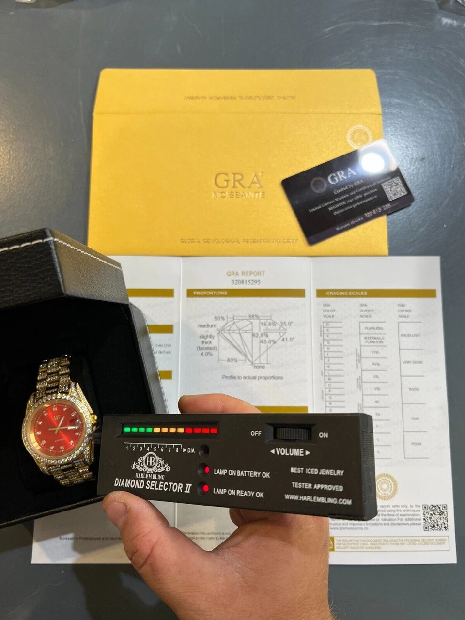 Mens MOISSANITE Red Face Gold Presidential Watch Iced Hip Hop Pass Diamond Test 7 Mens MOISSANITE Red Face Gold Presidential Watch Iced Hip Hop Pass Diamond Test - Image 5