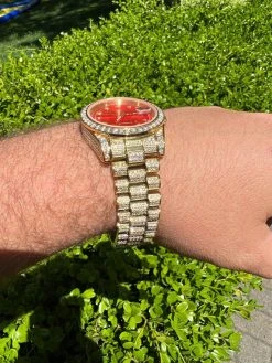 Mens MOISSANITE Red Face Gold Presidential Watch Iced Hip Hop Pass Diamond Test 23 Mens MOISSANITE Red Face Gold Presidential Watch Iced Hip Hop Pass Diamond Test -Harlem Bling Shop hip hop mens moissanite red face gold presidential watch iced hip hop pass diamond test 60293.1664357987