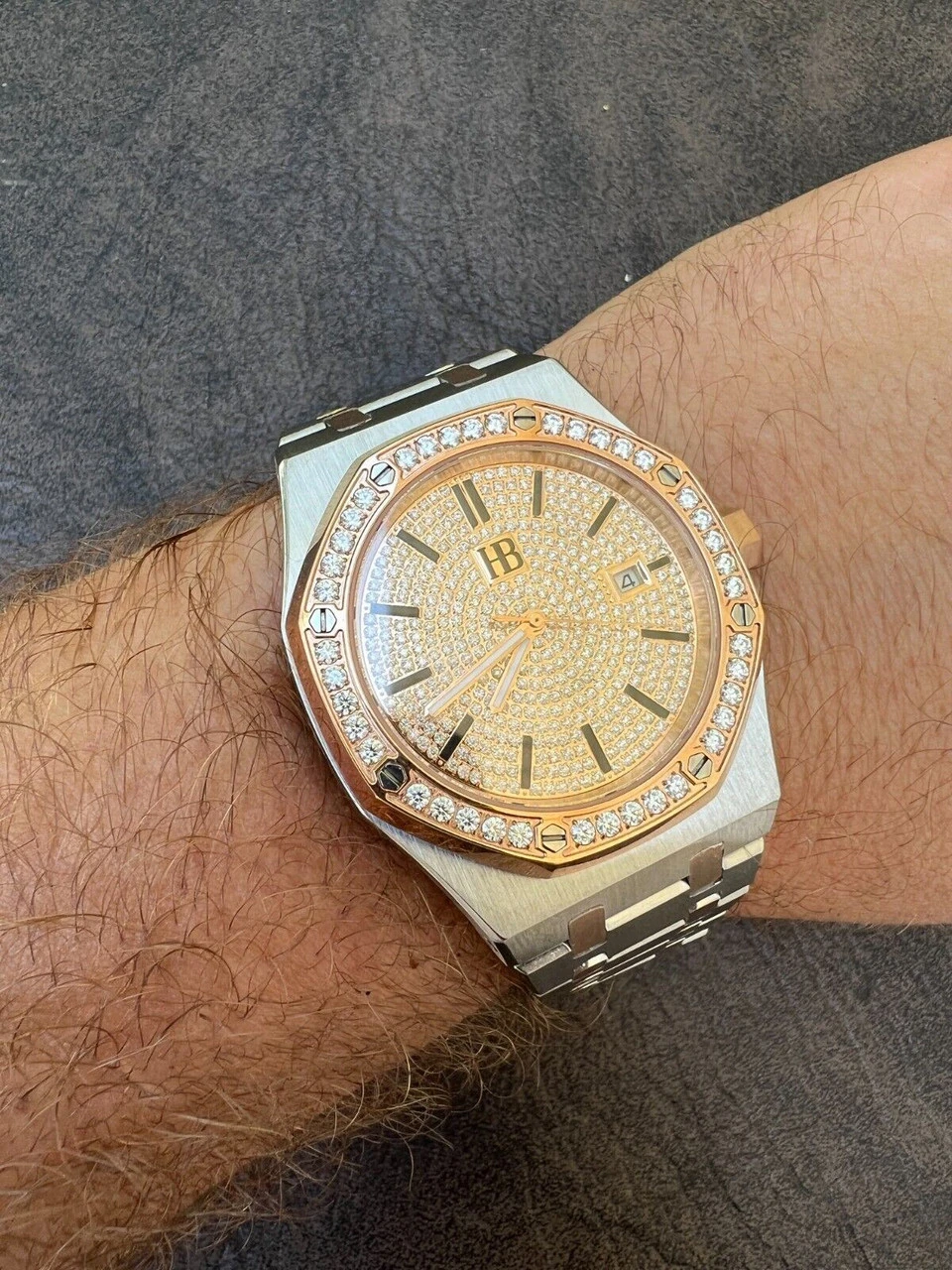 Mens MOISSANITE Watch Iced Automatic Skeleton Back Rose Gold & Stainless Steel 9 Mens MOISSANITE Watch Iced Automatic Skeleton Back Rose Gold & Stainless Steel - Image 7