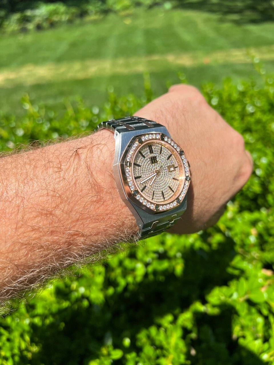 Mens MOISSANITE Watch Iced Automatic Skeleton Back Rose Gold & Stainless Steel 12 Mens MOISSANITE Watch Iced Automatic Skeleton Back Rose Gold & Stainless Steel - Image 10