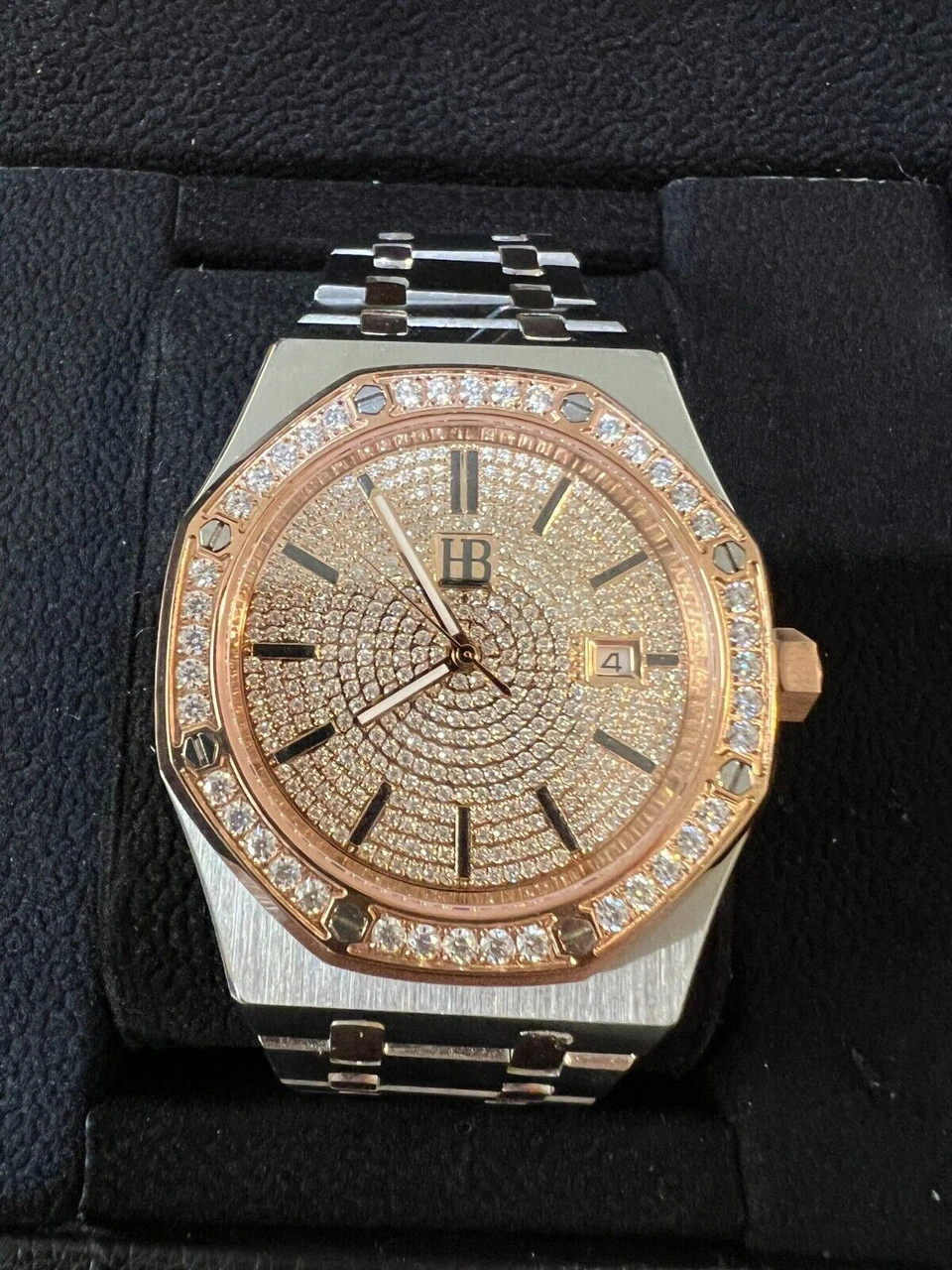 Mens MOISSANITE Watch Iced Automatic Skeleton Back Rose Gold & Stainless Steel 14 Mens MOISSANITE Watch Iced Automatic Skeleton Back Rose Gold & Stainless Steel - Image 12