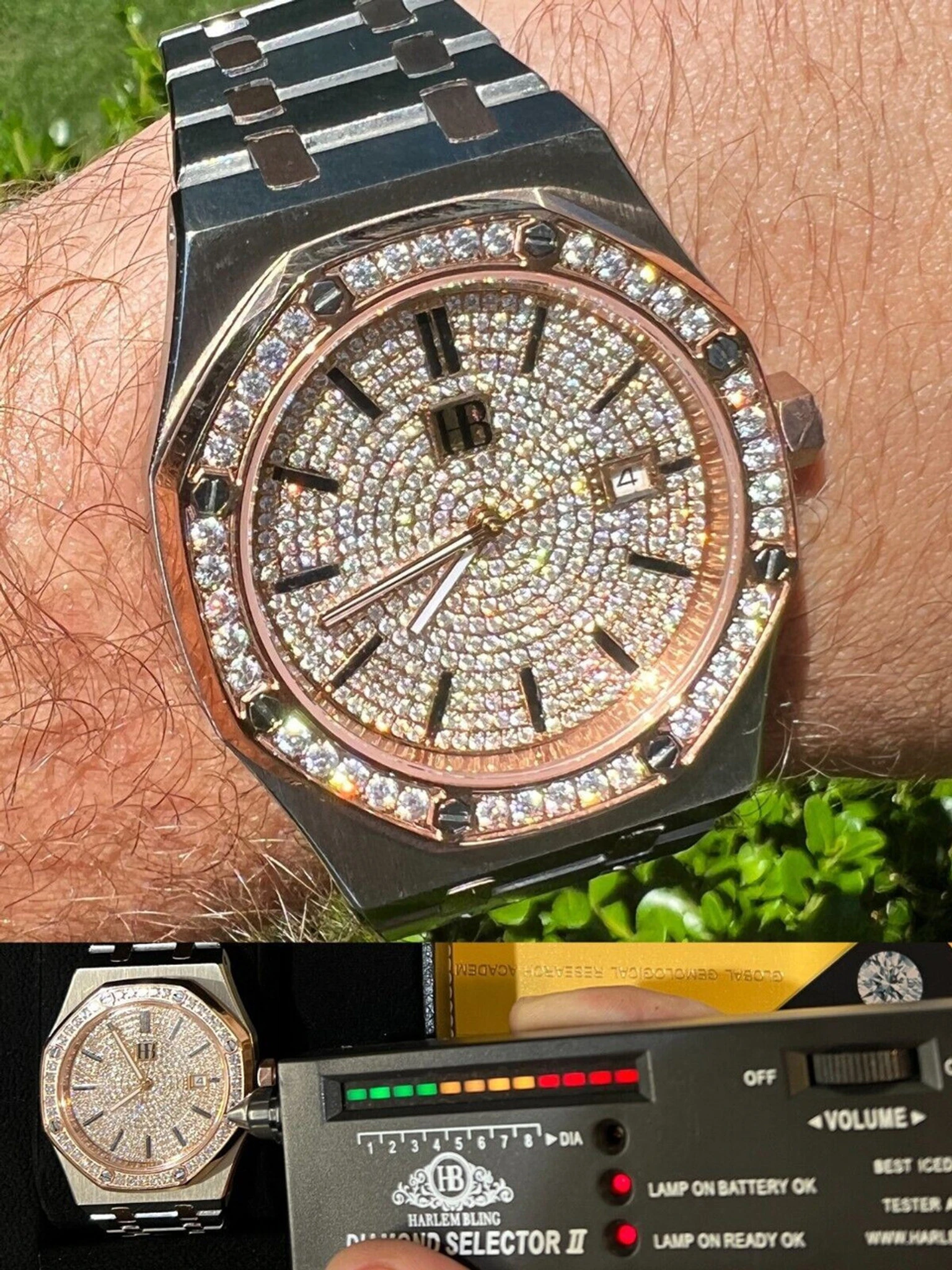 Mens MOISSANITE Watch Iced Automatic Skeleton Back Rose Gold & Stainless Steel 3 Mens MOISSANITE Watch Iced Automatic Skeleton Back Rose Gold & Stainless Steel