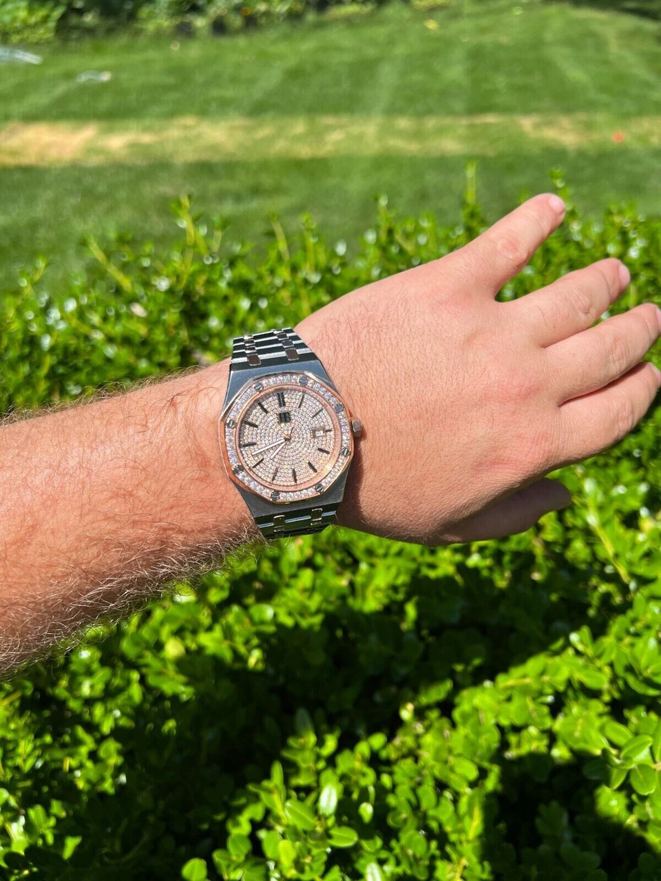 Mens MOISSANITE Watch Iced Automatic Skeleton Back Rose Gold & Stainless Steel 11 Mens MOISSANITE Watch Iced Automatic Skeleton Back Rose Gold & Stainless Steel - Image 9