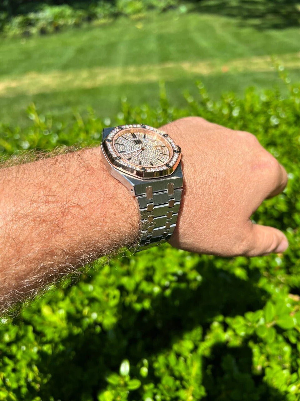 Mens MOISSANITE Watch Iced Automatic Skeleton Back Rose Gold & Stainless Steel 4 Mens MOISSANITE Watch Iced Automatic Skeleton Back Rose Gold & Stainless Steel - Image 2