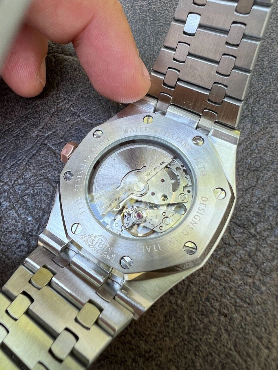 Mens MOISSANITE Watch Iced Automatic Skeleton Back Rose Gold & Stainless Steel 7 Mens MOISSANITE Watch Iced Automatic Skeleton Back Rose Gold & Stainless Steel - Image 5