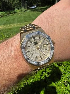 Mens MOISSANITE Watch Iced Automatic Skeleton Back Yellow Gold & Stainless Steel 24 Mens MOISSANITE Watch Iced Automatic Skeleton Back Yellow Gold & Stainless Steel -Harlem Bling Shop hip hop mens moissanite watch iced automatic skeleton back yellow gold and stainless steel 11378.1664359097