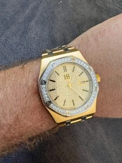 Mens MOISSANITE Watch Iced Automatic Skeleton Back Yellow Gold & Stainless Steel 25 Mens MOISSANITE Watch Iced Automatic Skeleton Back Yellow Gold & Stainless Steel -Harlem Bling Shop hip hop mens moissanite watch iced automatic skeleton back yellow gold and stainless steel 36670.1664362886