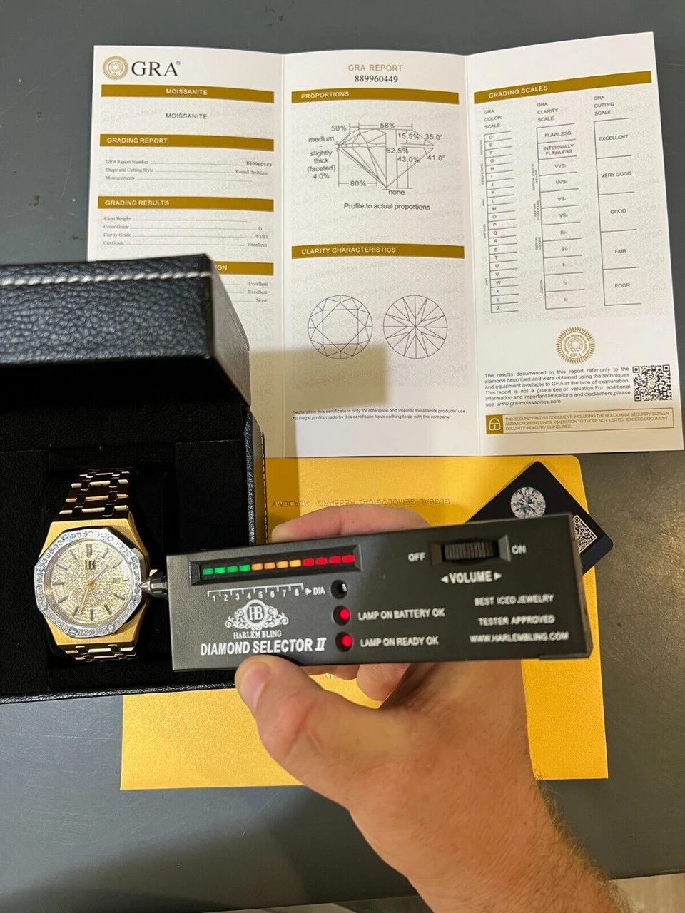 Mens MOISSANITE Watch Iced Automatic Skeleton Back Yellow Gold & Stainless Steel 6 Mens MOISSANITE Watch Iced Automatic Skeleton Back Yellow Gold & Stainless Steel - Image 4